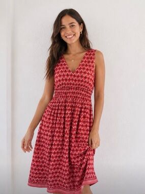 J.Crew Hyacinth Dress NWT  Sz L Coral Red Floral Crepe de Chine Smocked Midi